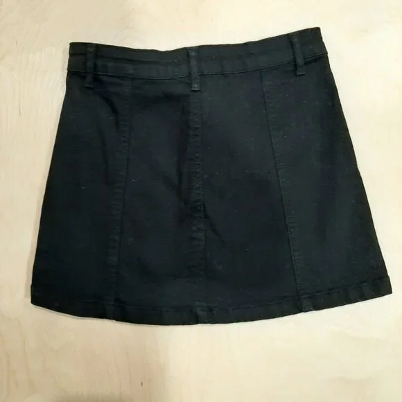 Denim black button up preppy academia minimalist mini skirt - Picture 2 of 4